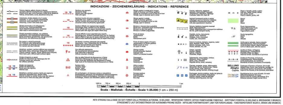 Lettura della carta CARTA ESCURSIONISTICA Una carta escursionistica contiene numerose informazioni, sotto forma di segni convenzionali (non in scala), il cui significato è descritto