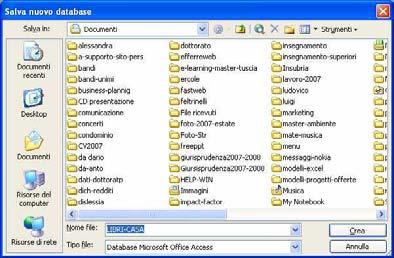 Creazione di un database (1) Apriamo Access. Come in tutte le altre applicazioni Microsoft Office, compare la barra delle attività.