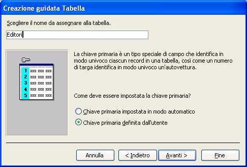 modo creiamo la tabella EDITORI (usiamo sempre la tabella autori e scegliamo i