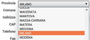 6. Comune Come per la provincia, è necessario impostare anche il comune. I comuni disponibile nella selezione sono composti da tutti i comuni della provincia selezionata al punto 5. 7.