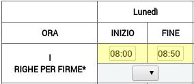 Una volta selezionata la classe, verrà caricato l'orario delle lezioni impostato per tale classe.