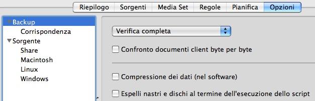 Opzioni per script Backup Sono disponibili molte opzioni di backup, nell'omonima scheda della categoria Script. Di seguito viene fornita una spiegazione di ognuna.