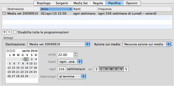 2. Fare clic sul pulsante più (+) nella parte inferiore dell'elenco pianificazioni.