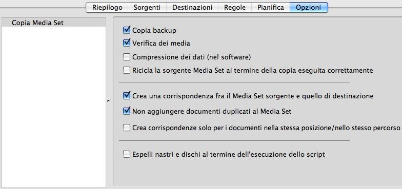 Backup. In questa sezione sono elencate solo le opzioni che interessano unicamente questo tipo di script.