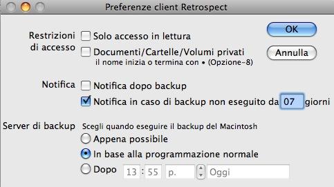 Mac OS X: Fare clic sul pulsante Preferenze.
