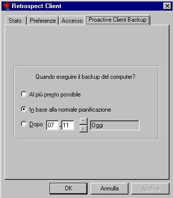 Questi comandi consentono all'utente di influire sul momento in cui il computer di backup può eseguire il backup del computer client (utilizzando uno script Backup proattivo).