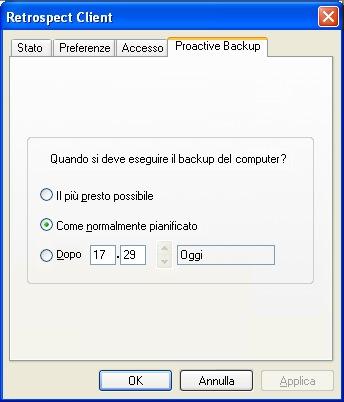 Questi controlli permettono all utente di determinare quando sul computer client può essere eseguito il backup da parte del computer di backup (utilizzando uno script Proactive Backup).