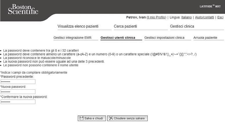 USO DEL SISTEMA LATITUDE NXT DI GESTIONE DEL PAZIENTE Password temporanee 2-19 Account manager della clinica può reimpostare la password dell'utente.