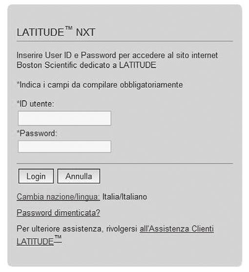 2-20 USO DEL SISTEMA LATITUDE NXT DI GESTIONE DEL PAZIENTE INTEGRAZIONE DEL SISTEMA EMR Figura 2 8. Collegamento Password dimenticata?