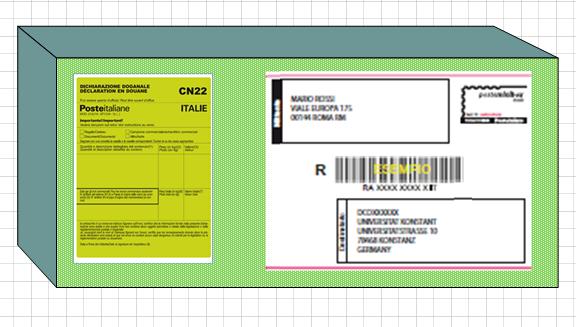 La dichiarazione CN22 può essere: Apposta sotto forma di etichetta adesiva (acquistabile anche su e-procurement) Stampata congiuntamente all etichetta del Posteminibox Figura 6: Esempio di