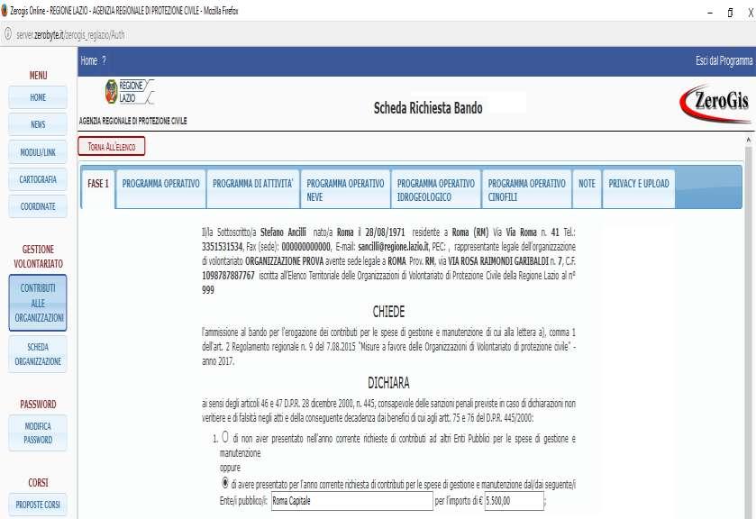 Il sistema compila in automatico questa sezione con tutti i dati principali