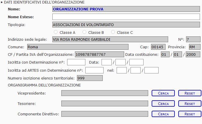 Scheda organizzazione di volontariato