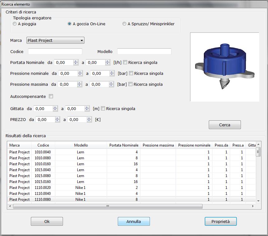 AMPIO DATABASE IrriPro contiene al suo interno un vasto database per diversi brand Per ogni elemento del DB vengono