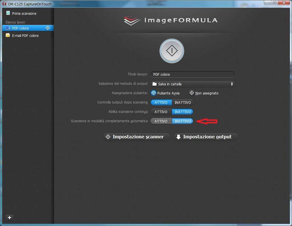 Impostazioni Risoluzione Scanner Canon (DR C125 e DR M140) Dopo aver avviato il software di scansione Capture on Touch, posizionarsi nella parte sinistra della finestra su PDF colore ; Nella parte