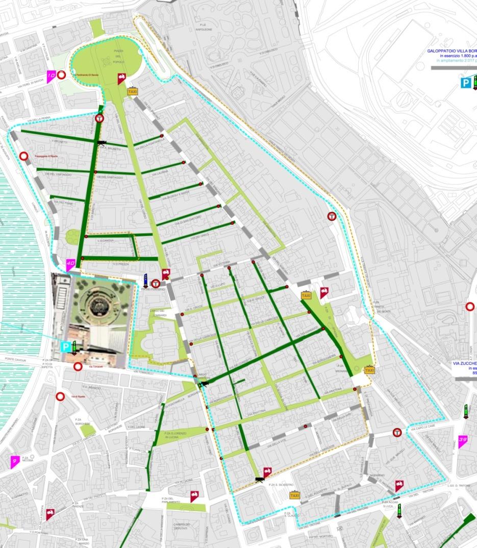 merci Sviluppo del sistemi di sharing (auto, furgoni, biciclette) Introduzione della trazione elettrica o ibrida sui veicoli di servizio nel nucleo storico q FASE 1: Pedonalizzazione di via del Corso