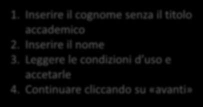 1. Inserire il cognome senza il titolo accademico 2. Inserire il nome 3.