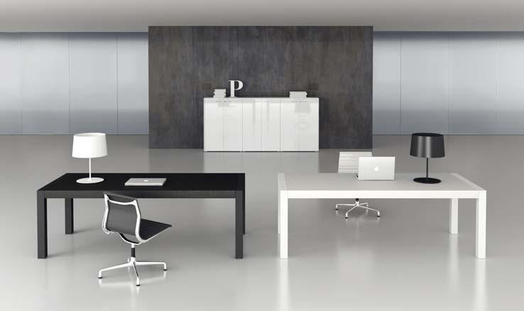 Desk with varnished structure and white or black leather tops.