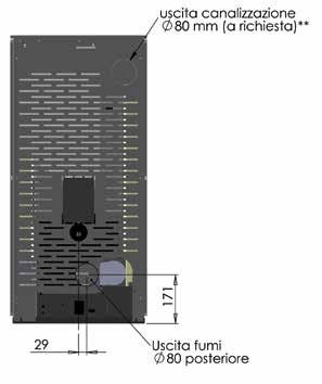 La possibilità di avere lo scarico fumi in verticale consente di appoggiare la stufa al muro limitando l ingombro della stufa stessa.