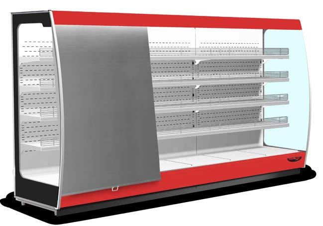 Espositori refrigerati verticali Vertical multi-deck displays Fianchi in vetrocamera temperato Tempered thermophane glass on side-walls Illuminazione superiore interna con neon Upper internal neon