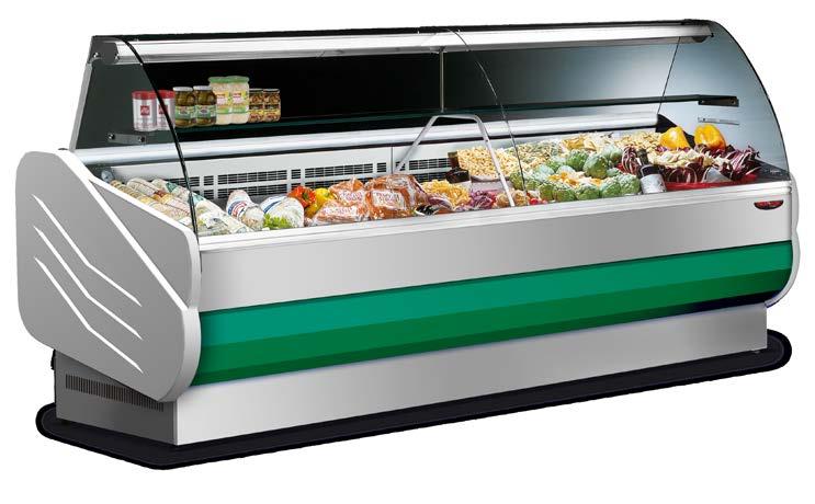 SALINA SALINA 80 RAL 5013 RAL 6026 RAL 2008 RAL 1018 RAL 3020 RAL 9005 RAL 9010 SALINA è la nuova linea di vetrine refrigerate semi-ventilate, con vetri curvi, a servizio assistito, adatta sia alle