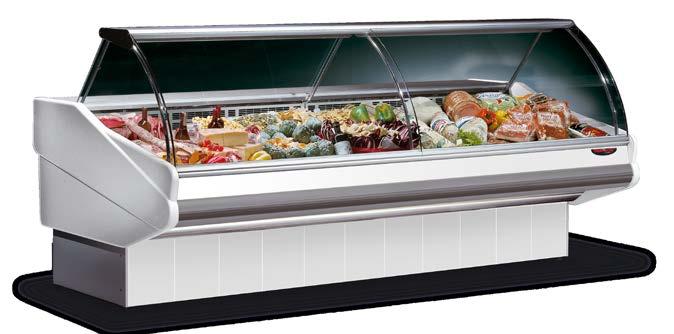 Espositori refrigerati orizzontali Horizontal serve-over displays SALINA LUX SALINA PLUS SALINA is the new line of refrigerated semi- ventilated half-over counters, with curved glass, suitable for