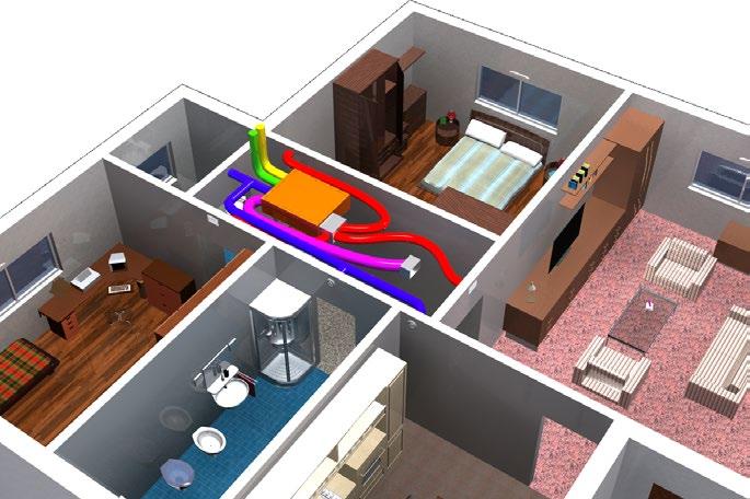 VENTILAZIONE 5.VMC CON TRATTAMENTO ARIA 7 COMPONENTI 1. let 2. presa aria/espulsione a tetto 3. distribuzione estrazione 4. distribuzione immissione 5. terminali di immissione 6.