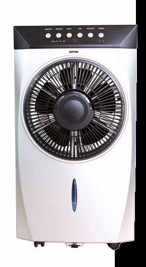 CATALOGO GENERALE 2017 82linea ventilazione ZAIR01 Raffrescatore ad acqua Potenza 68W Tanica trasparente da 3,3 L 3 velocità Alette a oscillazione automatica 2 modalità di funzionamento: ventilazione