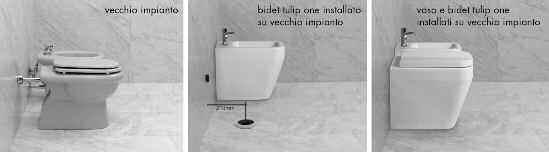 TULIP ONE wc e bidet scarico traslato fusion vecchio impianto vaso Esempio / Example vecchio impianto bidet 100 150 Il bidet è comunemente presente solamente in alcuni paesi europei: Grecia, Italia,