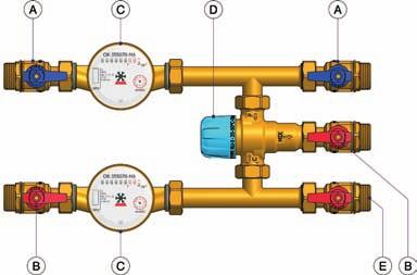 Stacco acqua calda diretta non miscelata Caratteristiche del miscelatore termostatico Max pressione statica di esercizio: 10 bar Max temperatura ingresso: 90 C Max rapporto tra le pressioni in