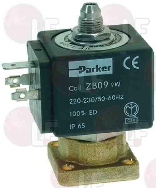 1120335 ELETTROVALVOLA PARKER 3 VIE 230V 50/60Hz 3120032 BOBINA PARKER ZB09 9W 220/240V 50/60Hz VE128IR - scarico ø 1/8" conico - max 10 bar larghezza 34