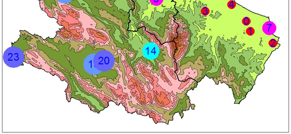 Fig. 7 Distribuzione territoriale del numero di giorni con temperature minime < 0 C