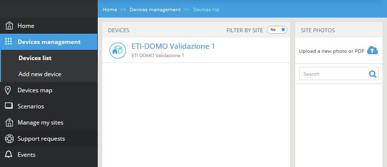 Gateway domotica, Gateway sicurezza, Gateway automazioni. Per accedere alle opzioni di configurazione selezionare il nome del dispositivo appena aggiunto.