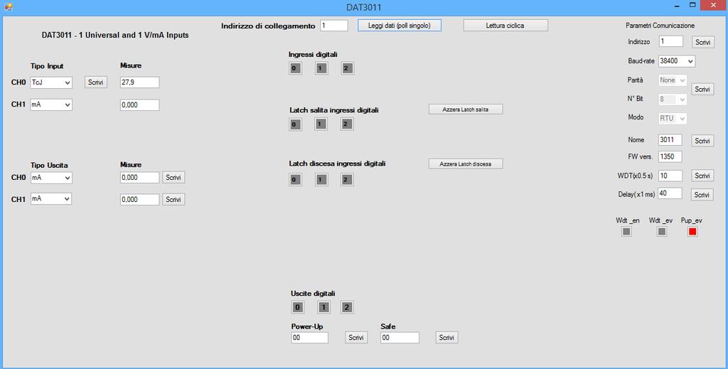 Le parti dedicate ad ingressi ed uscite analogiche sono le seguenti : Per ingressi: Tipo Input : permette di selezionare il sensore di ingresso.