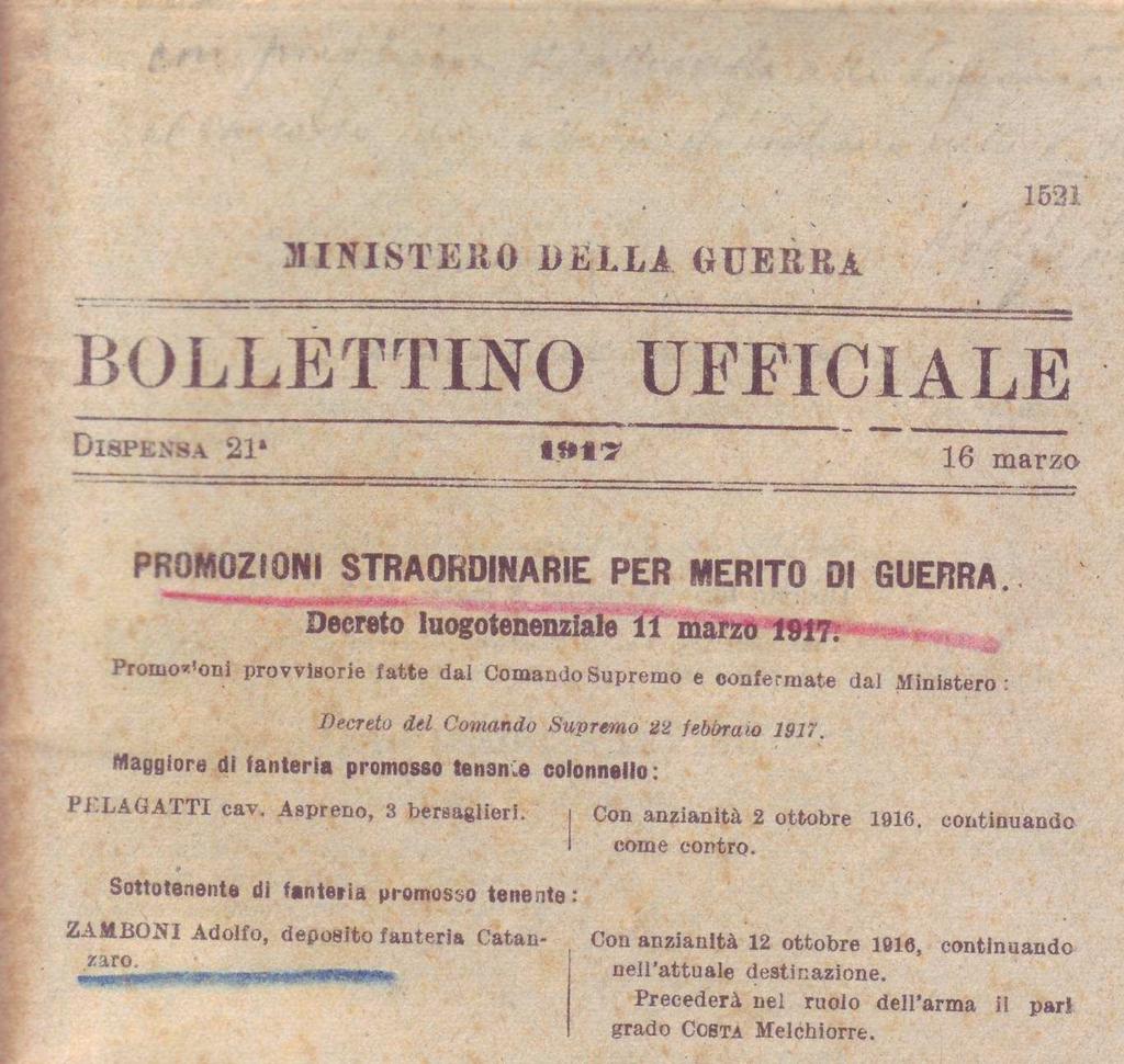 4 Adolfo Zamboni, che era appena stato promosso tenente per merito di guerra, fu tra i protagonisti della cerimonia tenutasi ad Aiello il 26 aprile 1917.