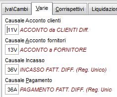 Per il ciclo passivo devono essere riportate modifiche analoghe nella causali di Pagamento e Acconto a fornitore.