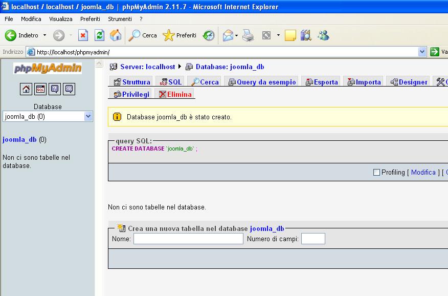 Database Mysql 5 Il server ci risponde il database xxxxx è