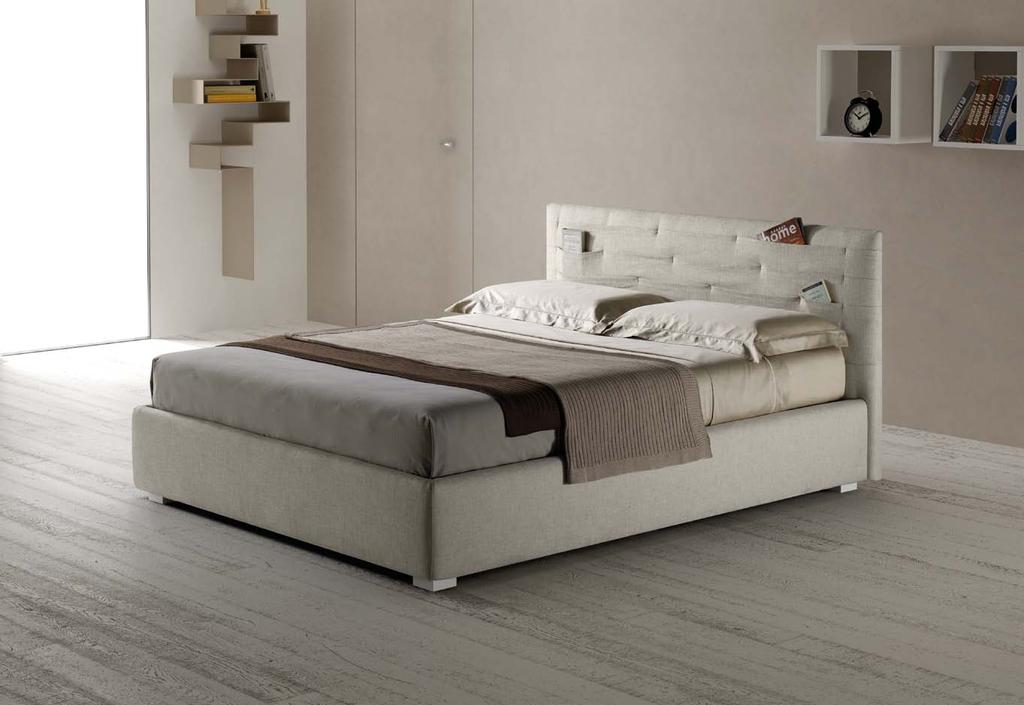 POCKET Letto con sistema alzarete Logical Piedini in legno colore bianco Materasso e guanciale della linea Bside Completo lenzuola raso colore 070 Plaid colore