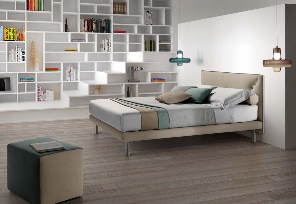 SNAP 98 210 160 165 Letto con rete autoportante Materasso e guanciali della linea Bside Completo lenzuola raso colore 088 Teli arredo Tre cuscini decoro cm 55x45 e due cuscini rullo cm 80 Pouff Tic