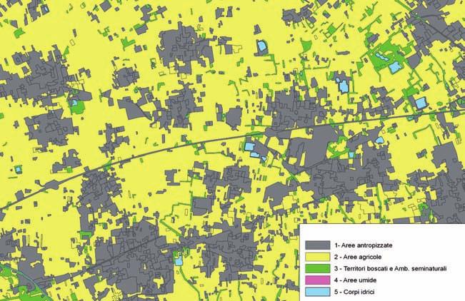 1) dell uso del suolo per quanto attiene tre classi del primo livello gerarchico della legenda Aree antropizzate, Aree agricole e Territori boscati e ambienti seminaturali, evidenziano una