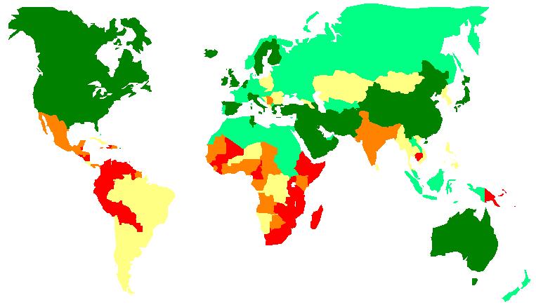 Carcinoma cervicale Incidenza a livello mondiale Incidenza di carcinoma cervicale standardizzata per l età nel 2002 Incidenza standardizzata per l età per 100,000 persone/anno < 9.