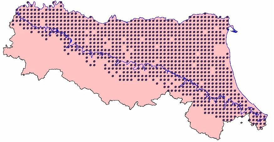 Numero attuale e prospettive e localizzazione future dei punti di rilevamento Rete a maglia fissa maglia fissa con griglia di 4 x 4 Km, onde verificare la presenza e la concentrazione degli elementi