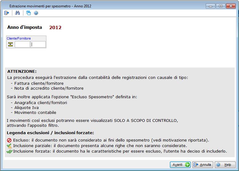 1.5 Estrazione dati per Spesometro Tramite questa procedura vengono estratti automaticamente dalle registrazioni contabili tutti i documenti da inserire nello Spesometro.