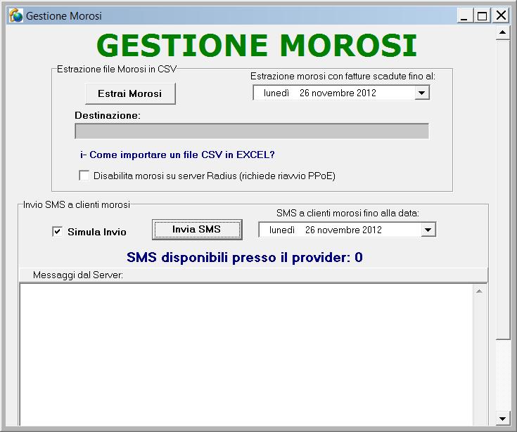 Modulo Gestione Clienti Morosi (estrazione in formato csv dei clienti morosi, disattivazione