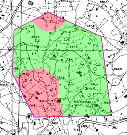 Sulla base delle Categorie di sottosuolo si valutano i valori di S s NTC=8 per la UAS corrispondente 3.