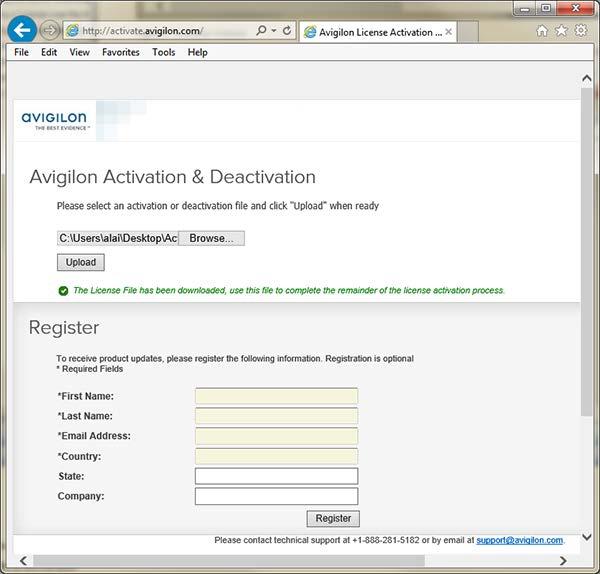 Manuale d'uso dell'avigilon Control Center Figura G. Sito Web di registrazione 12.