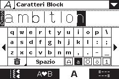 Uso degli alfabeti Panoramica modalità alfabeto 1. Anteprima del font 2. Nome del font selezionato 3. Elenco a discesa selezione font 4. Campo del punto 5. Tastiera 6.