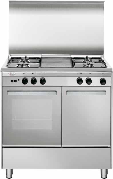 Unica 80x50 Portabombola Ur85ai2 Inox Forno gas UR85AI2 4 fuochi gas CARATTERISTICHE GENERALI: Griglie piano cottura maggiorate in