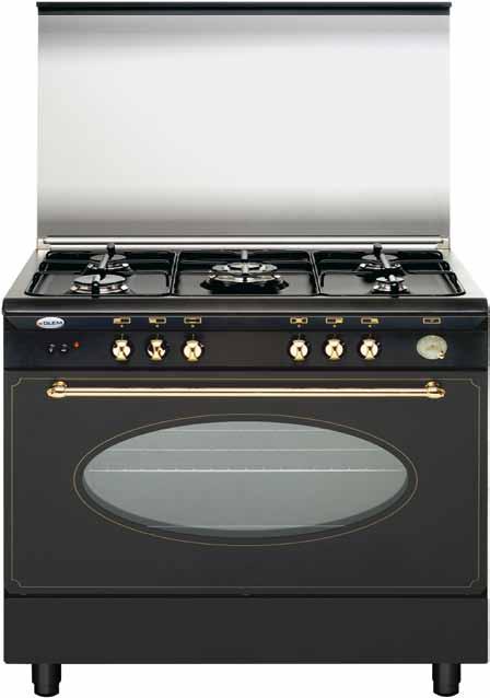 Unica 90x60 Rustica Ua96tr2 Nero rustico Forno gas UA96TR2 5 fuochi gas (1 bruciatore tripla corona centrale) CARATTERISTICHE GENERALI: Griglie