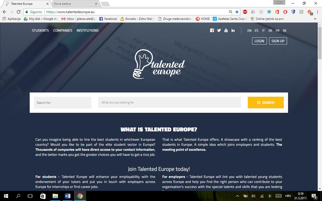 Tutorial applicazione Web: Talented Europe per gli studenti Studenti In questo tutorial vi mostreremo come si utilizza l applicazione web talentedeurope.eu dal punto di vista degli studenti.