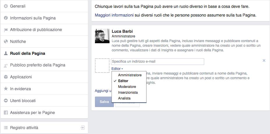 Chi gestisce la pagina? Puoi creare lo staff che si occupa della fanpage.